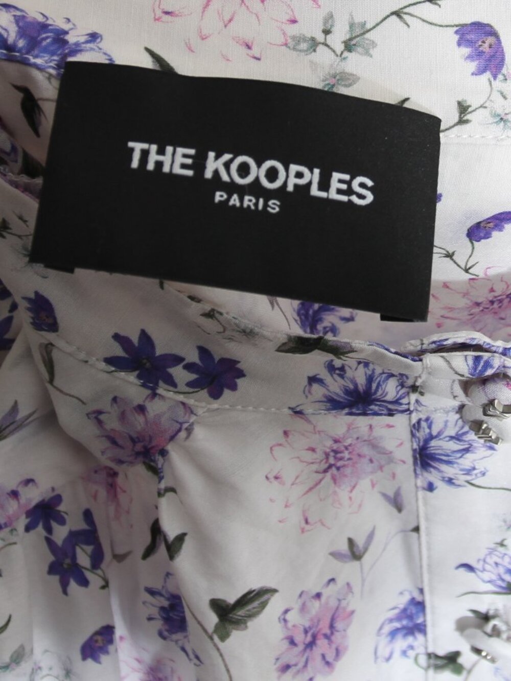The Kooples Ditsy Floral Print Cotton Silk Mini Shirt Dress Button Long Sleeves - Picture 13 of 14